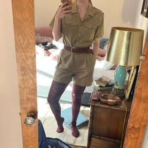 Liz Claiborne LizSport Safari Chic 1990s Cotton Romper - Self Belt, 100% Cotton